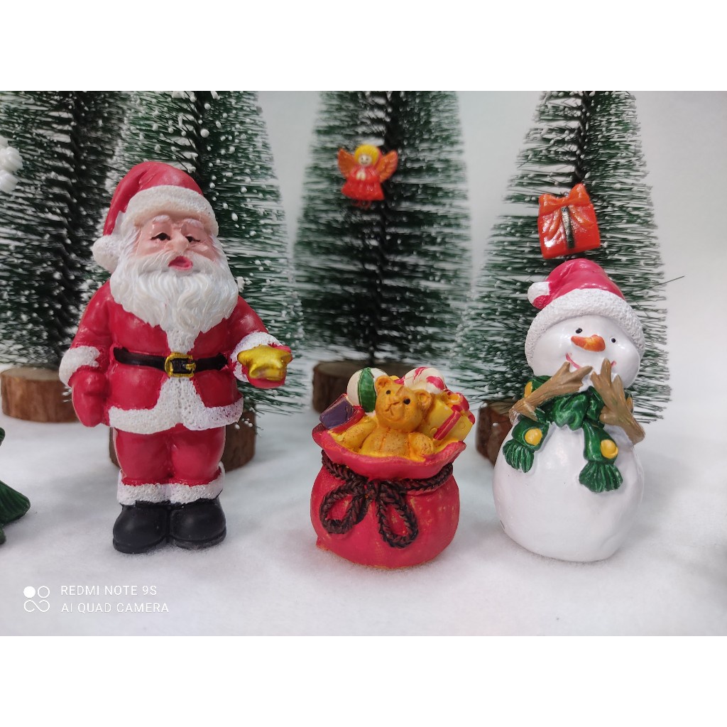 Mô hình ông già noel, người tuyết, cây thông size lớn trang trí bàn học giáng sinh, decor bàn làm việc Christmas