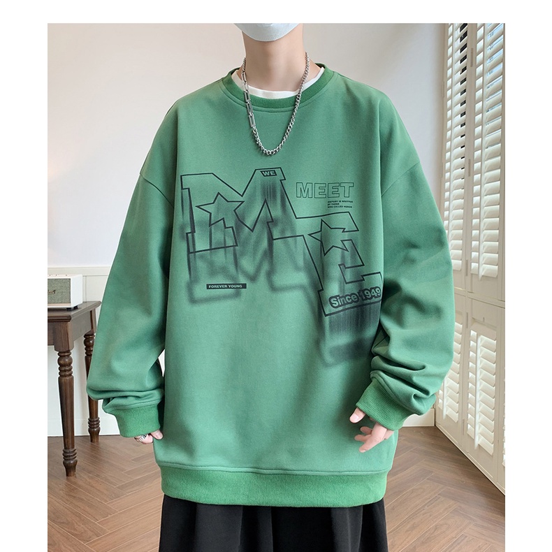 Áo sweater Tay Dài Cổ Tròn Dáng Rộng In Họa Tiết Thời Trang Mùa Thu Cho Nam