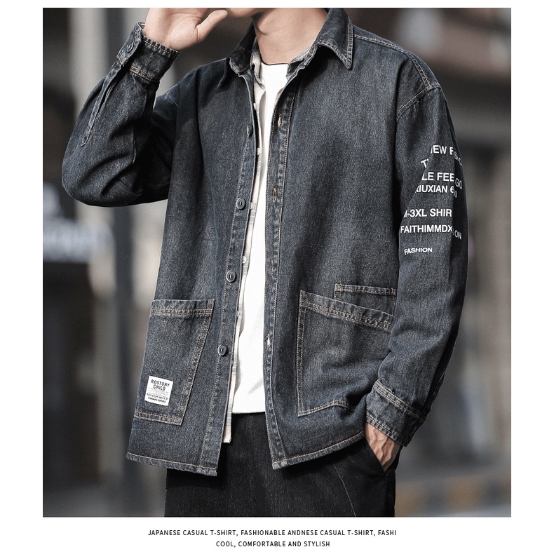 Áo Khoác Jean Thêu Chữ Thời Trang Hàn Quốc Cho Nam