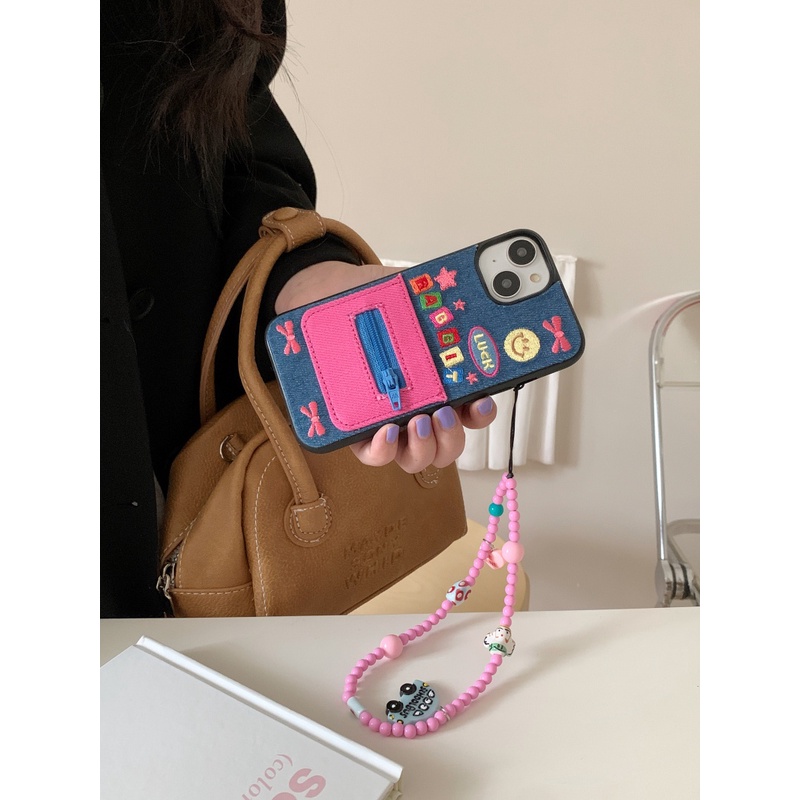 Thẻ Ốp Điện Thoại Da denim Có Dây Kéo Cho iphone 11 12 13 14 15 12pro 13pro 14pro 15pro 12promax 13promax 14promax 15promax 13