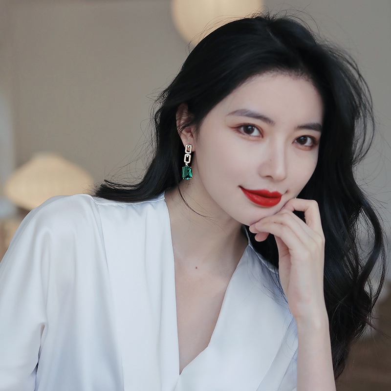 Bông Tai Mạ Bạc 925 Hình Học Đính Kim Cương Phong Cách Âu Mỹ