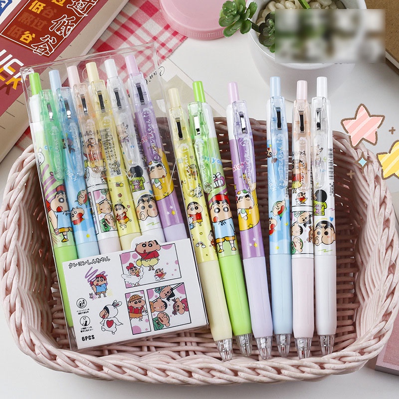 Set 6 Bút Bi Ngòi 0.5mm Khô Nhanh In Họa Tiết shin Cậu Bé Bút Chì Cho Học Sinh