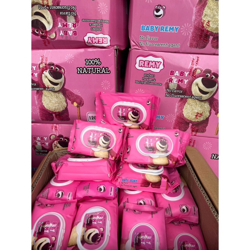 1 GÓI Khăn Ướt Gấu Dâu Gấu Hồng LOTSO Dạng Rút 80 Tờ/Gói