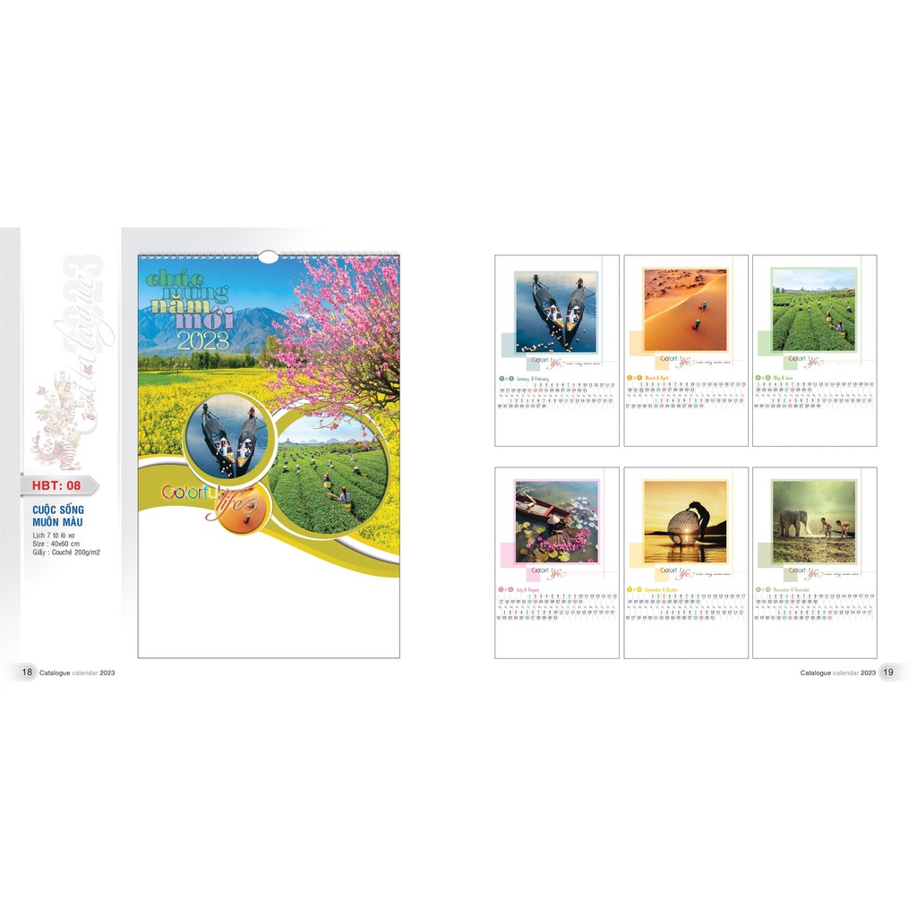 Ưu Đãi Lịch 7 tờ lò xo  1 tờ 2 tháng HÌNH NGẪU NHIÊN book