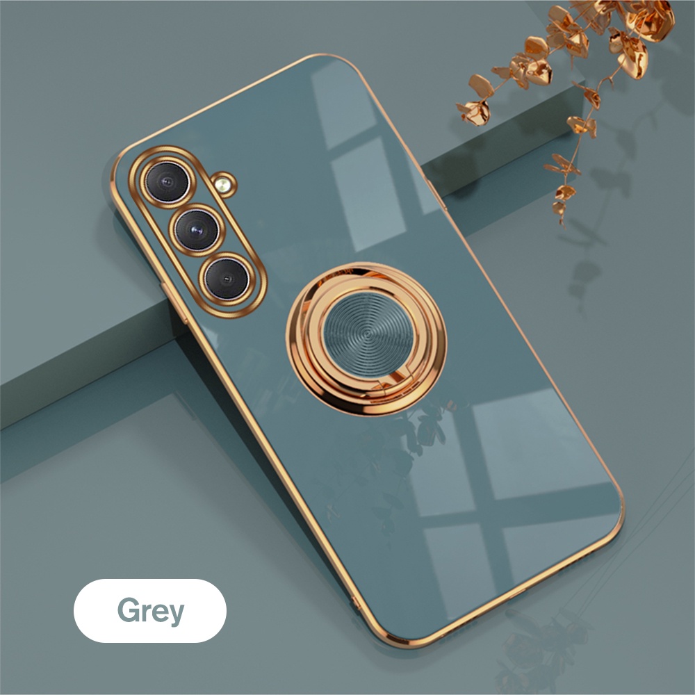 Casing For Samsung Galaxy S23 FE S23FE S23 Ultra Plus S23Ultra S23+ S23Plus 5G Luxury Plating Car Magnetic Holder Ring Phone Case Lens Protect Couple Shockproof Back Cover Casing