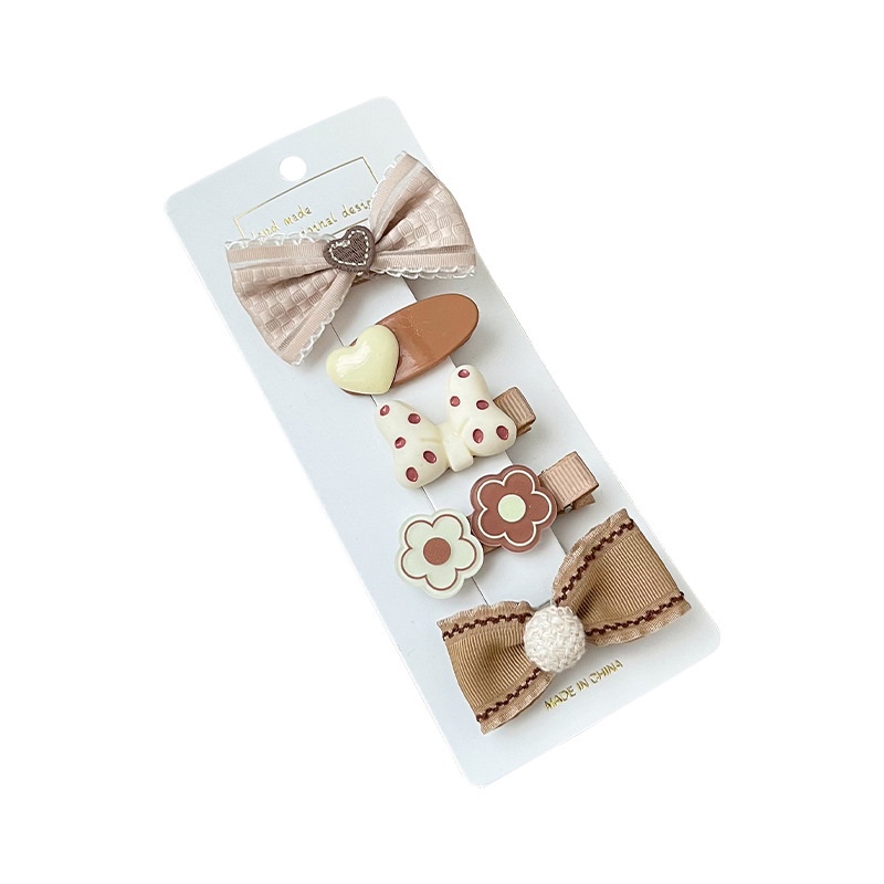 Set 5 Kẹp Tóc Nơ Màu Cà Phê Dễ Thương Dành Cho Bé Gái 2676