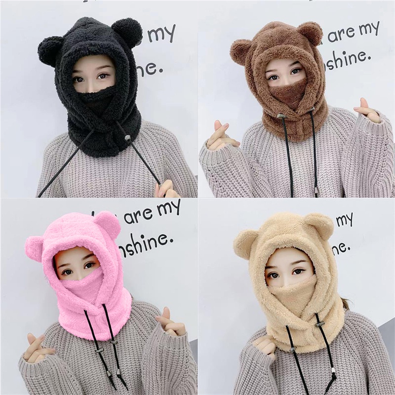 Mũ Trùm Đầu Kiêm Khăn Choàng Cổ Bằng cotton Nhung Giữ Ấm Chống Gió Thời Trang Thu Đông Cho Nữ