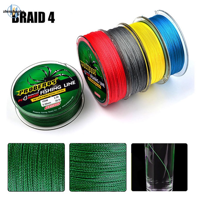 Zhin 1 Cuộn Dây Câu Cá Bện 4 Sợi Độ Đàn Hồi Cao Dài 100m