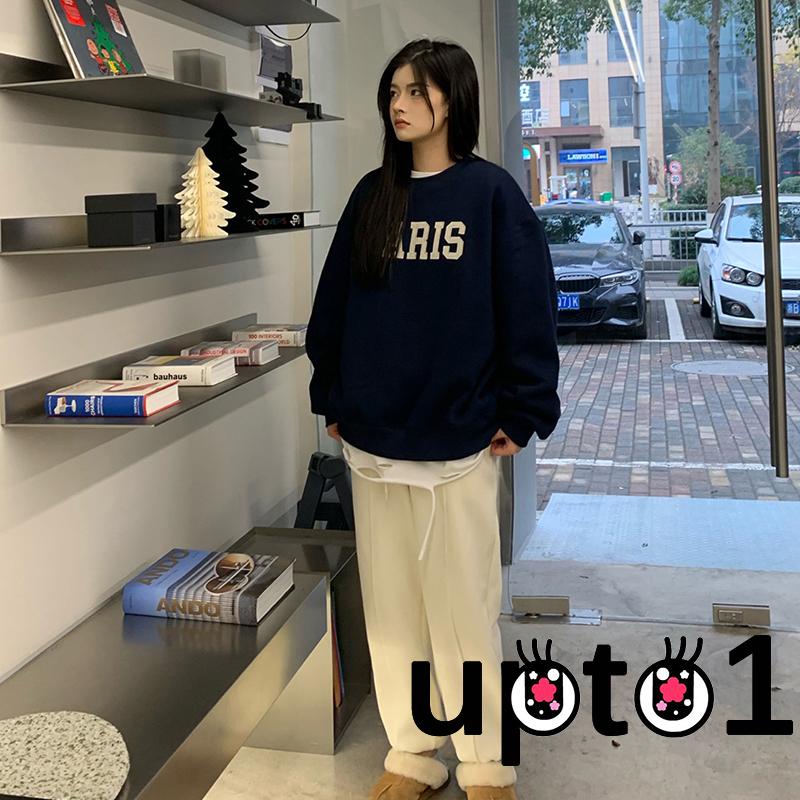 Áo Sweater Tay Dài Cổ Tròn In Chữ Nâng Cao Thời Trang Mùa Đông Cho Nữ