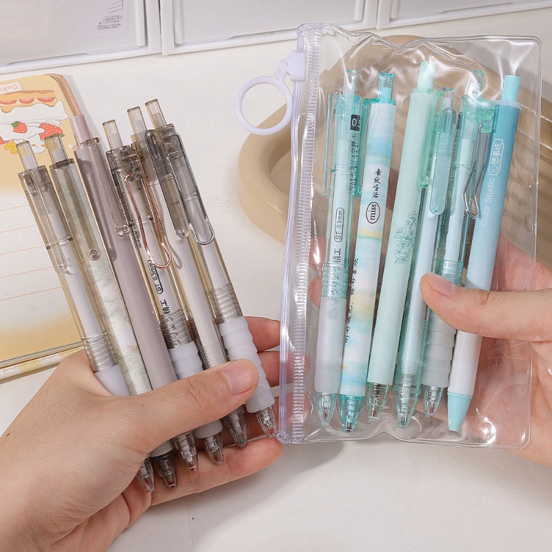 Set 6 Bút Thử Nghiệm Dạng Nhấn Nhanh Dung Tích Lớn / 0.5mm Màu Đen Dành Cho Học Sinh / Văn Phòng