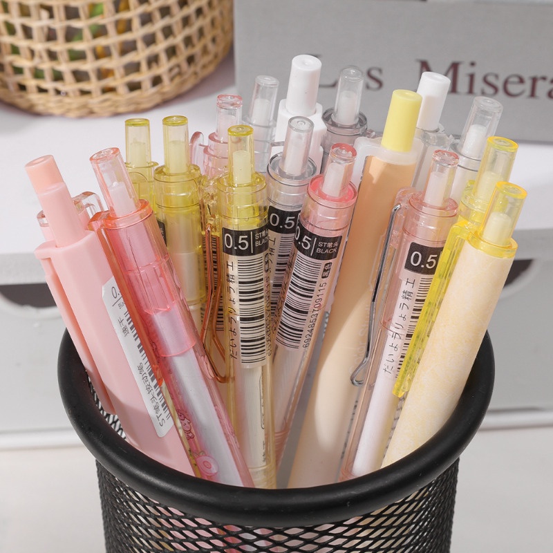 Set 6 Bút Thử Nghiệm Dạng Nhấn Nhanh Dung Tích Lớn / 0.5mm Màu Đen Dành Cho Học Sinh / Văn Phòng