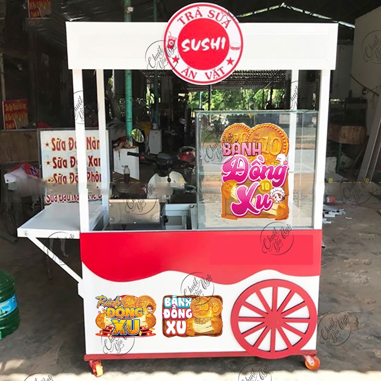 Miếng dán bánh ĐỒNG TIỀN XU phô mai sticker trang trí xe đẩy dán tường decal trang trí quán ăn vặt hotdog