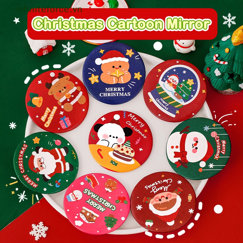 Gương Trang Điểm Cầm Tay mini Hình Tròn Họa Tiết Hoạt Hình Giáng Sinh Thích Hợp Làm Quà Tặng Cho Học Sinh