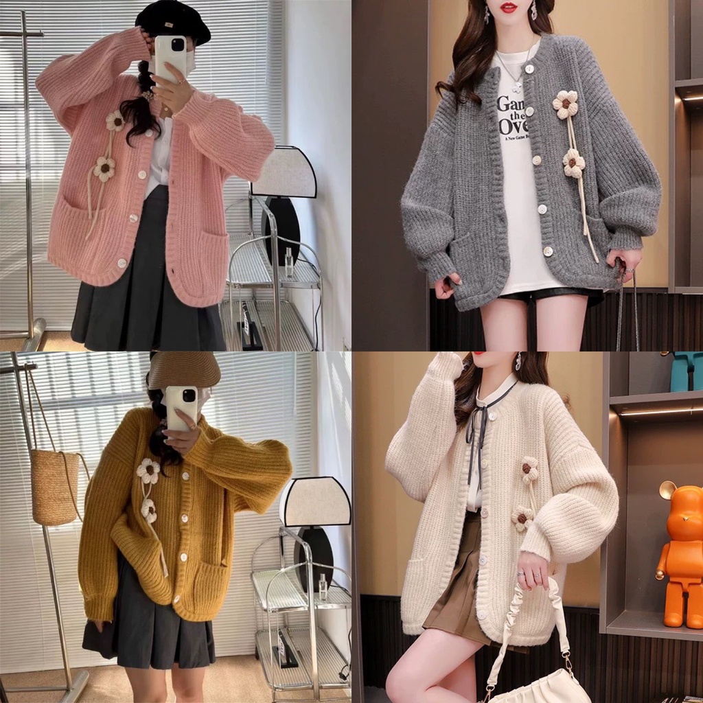 Áo cardigan len hoa nổi hàng QC freesize