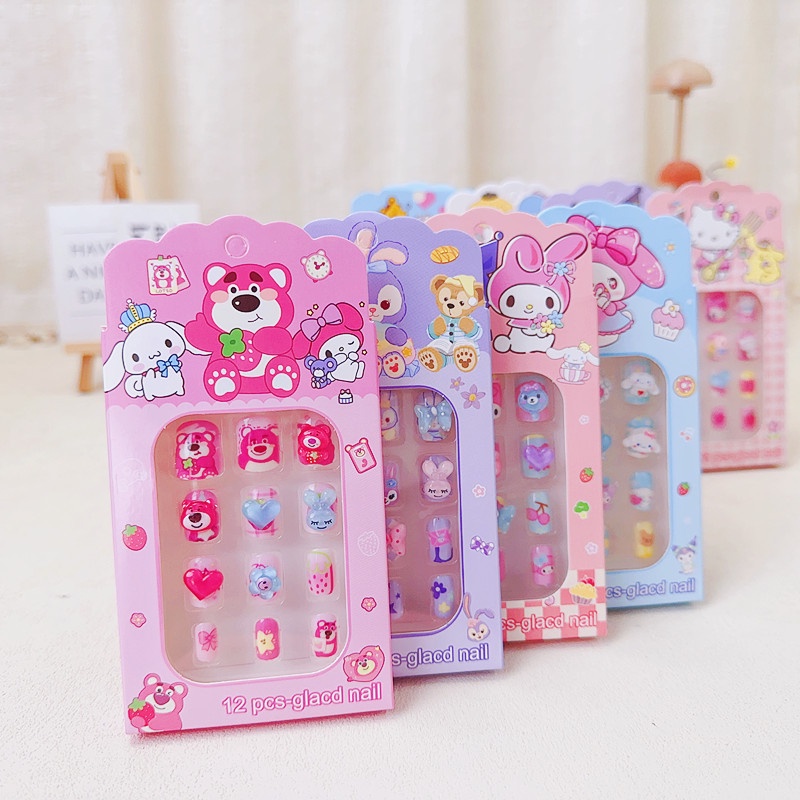 Sanrio Set 12 Móng Tay Giả 3d Hình kuromi Đáng Yêu Cho Nữ