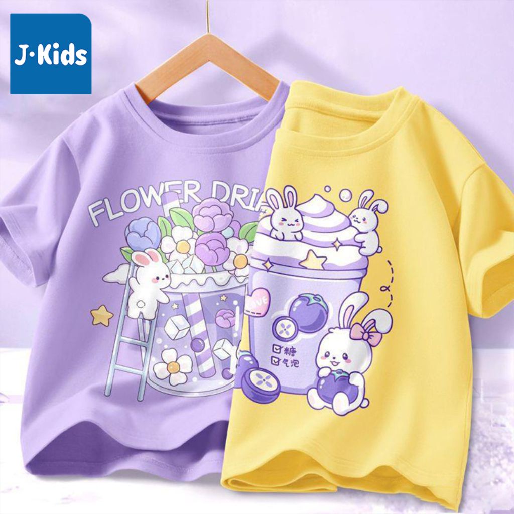 Combo 2 áo thun bé gái J-Kids áo phông ngắn tay in hoạt hình cute cho bé mẫu mới 2023
