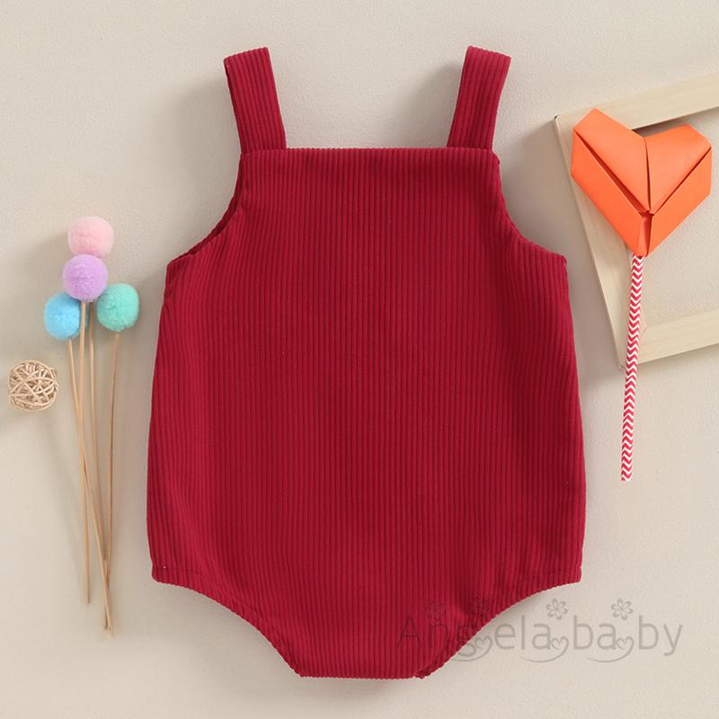 Áo Liền Quần Bằng Nhung Kẻ Không Tay Có Túi Trái Tim Cho Bé