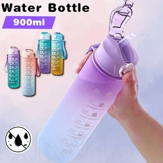 Bình nước thể thao 900ml bằng nhựa màu sắc cầu vồng gradient chống rò rỉ