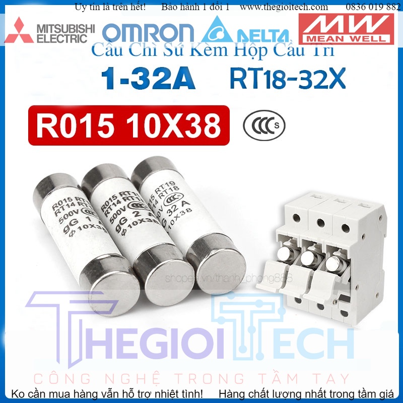 Hộp Cầu Chì RT18/-32X Có Đèn 1P Kèm Cầu Chì Sứ RO15 10x38 1-32A - 25A