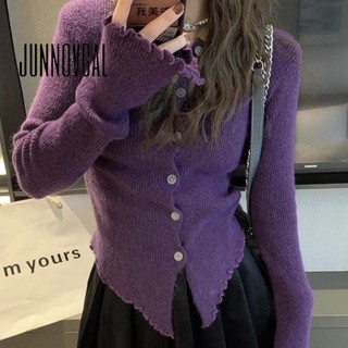 Junnovgal Áo Khoác Cardigan Cổ Chữ v Tay Dài Dáng Ôm Cài Nút Màu Trơn Thời Trang 2023 Dành Cho Bạn Nữ