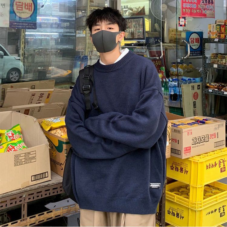 Áo sweater Dệt Kim Dày Dặn Cổ Tròn Dáng Rộng Phong Cách hong kong Thời Trang Thu Đông Cho Nam Và Nữ