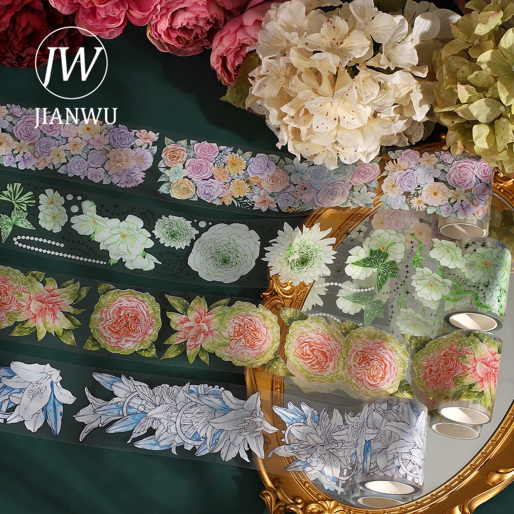 Cuộn Băng washi 200cm / 500cm Họa Tiết Hoa vintage Trang Trí Đa Ứng Dụng