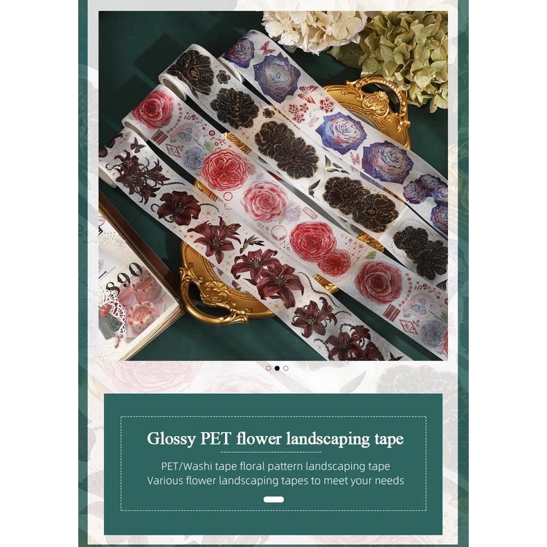 Cuộn Băng washi 200cm / 500cm Họa Tiết Hoa vintage Trang Trí Đa Ứng Dụng