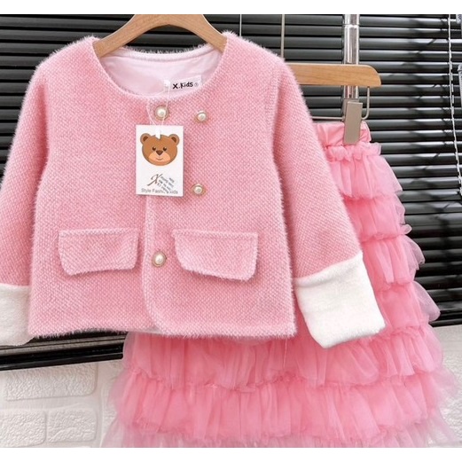 SIZE ĐẠI 10-30KG: Set bé gái áo khoác dạ chân váy tầng xòe - SADCVT