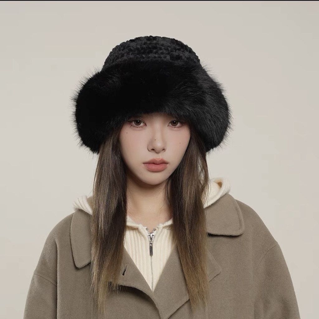 Nón beret phủ lông nhân tạo giữ ấm tai xinh xắn thời trang mùa đông, nón tai bèo phong cách thu đông