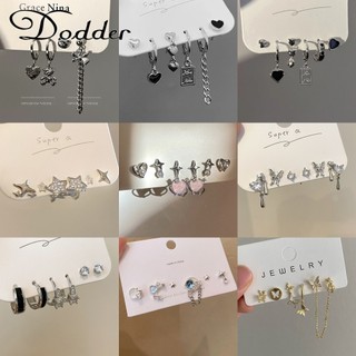 Dodder Bộ Bông Tai đôi Bướm Trái Tim Zircon Tinh Thể Ngọc Trai Thánh Giá Trang Chủ Khuyên Tai Nữ Phụ Kiện Trang Sức Thời Trang