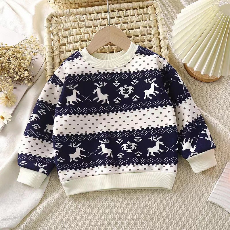 Áo sweater YAOEENH lông cừu dày dặn ấm áp độ co giãn cao thời trang Giáng sinh 80-150cm cho trẻ em