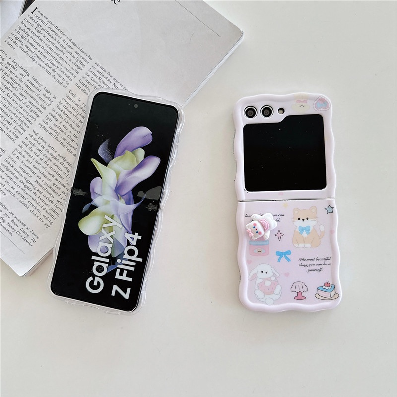 Ốp Điện Thoại imd Hình Mèo 3d Chống Sốc Gắn Dây Xích + Bóng Lông Cho samsung galaxy z flip 4 3 5 z flip5 zflip5