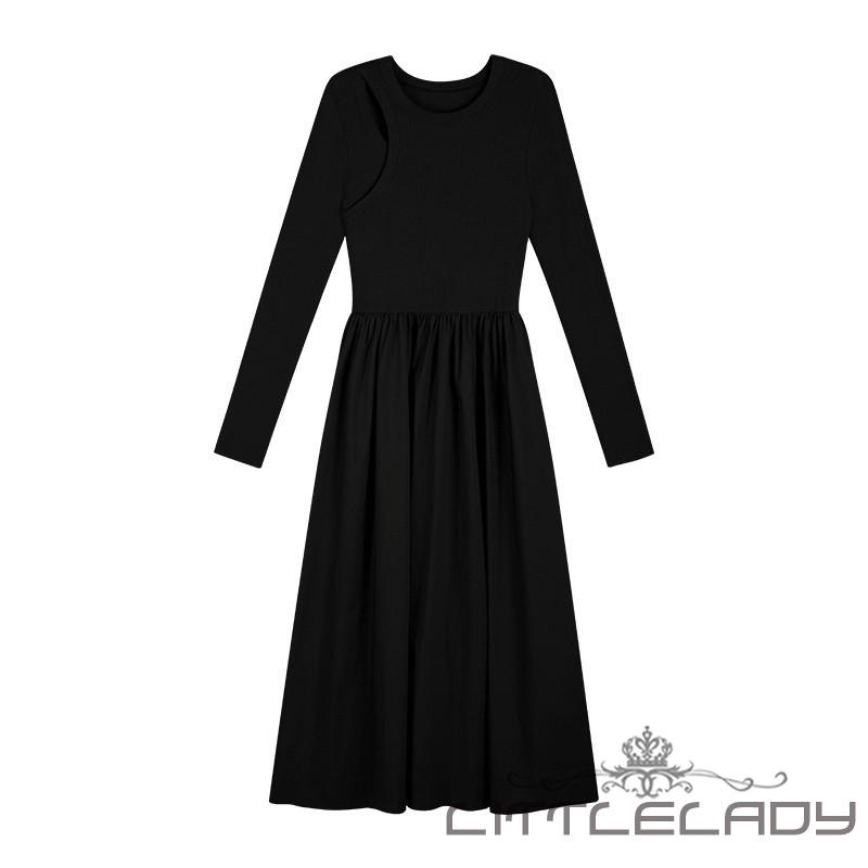 Đầm Dệt Kim Chữ a Tay Dài Khoét Lỗ Có Túi Cho Nữ