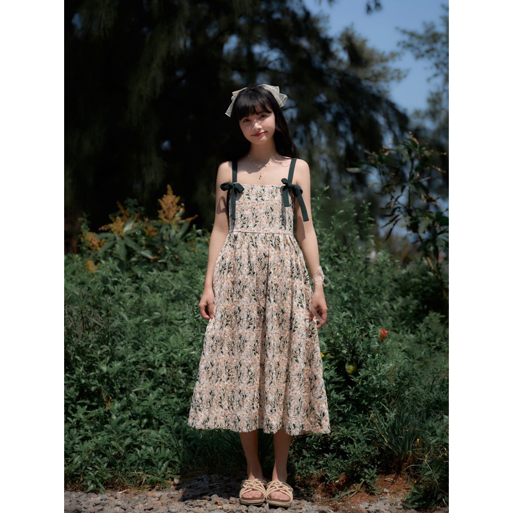 Đầm Hai Dây Cổ Vuông Họa Tiết Hoa Cúc Phong Cách Nhật Bản Thời Trang Mùa Hè Xinh Xắn Cho Nữ