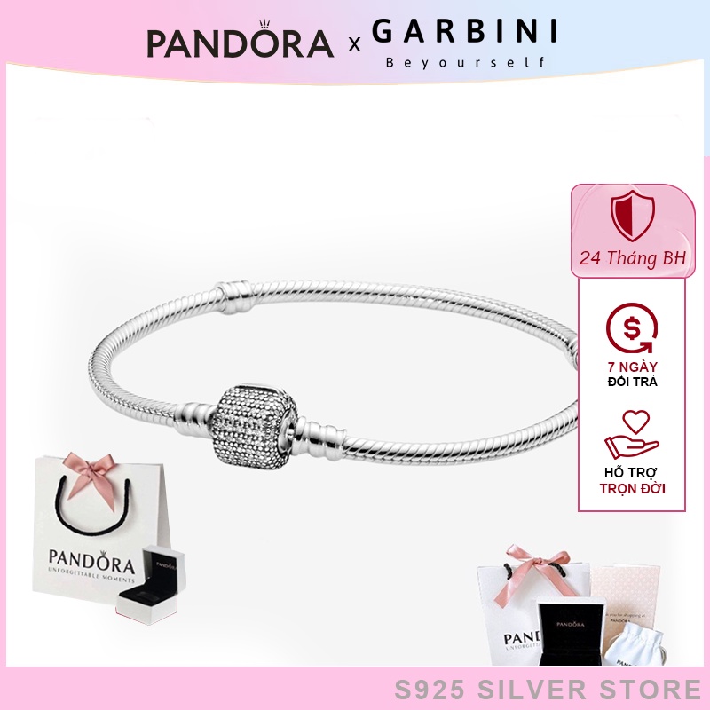 Vòng tay charm Pandora Moments Sparkling Pavé Clasp Snake lắc tay s925 fullbox
