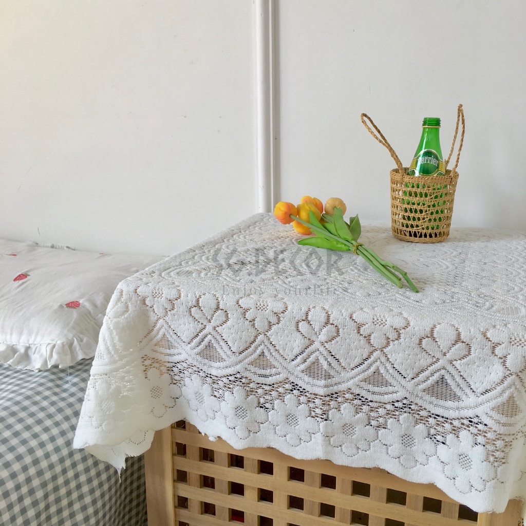 Khăn Trải Bàn Ren Rỗng Nhỏ Trong Phong Cách Hàn Quốc đơn Giản Bàn Cà Phê Bàn ​​tròn Khăn Trải Bàn Hình Chữ Nhật SG DECOR