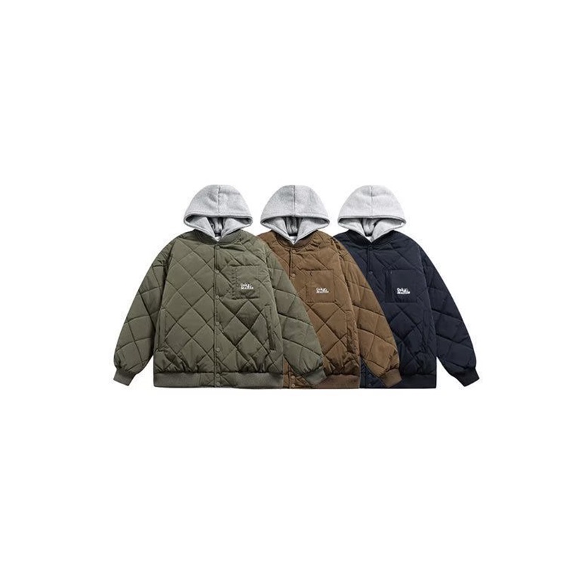 Kyushuad Áo Khoác Phao Đệm cotton Dáng Rộng Có Mũ Trùm Tháo Rời Được Cho Nam