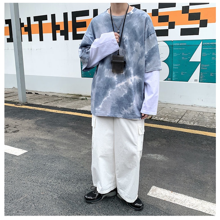 Áo Thun Cổ Tròn Nhuộm Màu Phong Cách hip hop Hàn Quốc Cá Tính Cho Nam