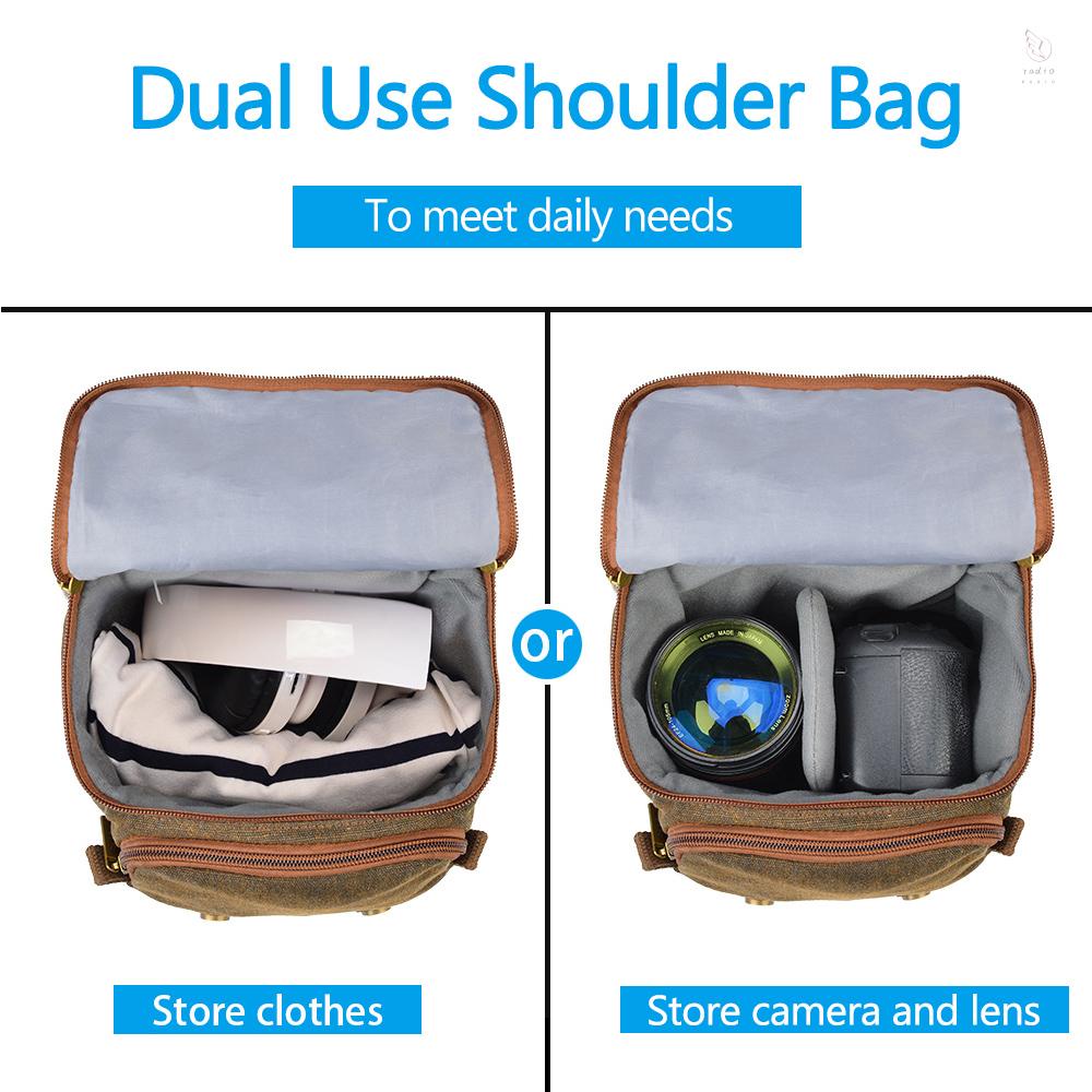 K&F CONCEPT CADeN Canvas Shoulder Camera Bag Messenger Bag for 1 Camera 1 Lens Compatible with  Canon  DSLR Mirrorless Camera and Lens