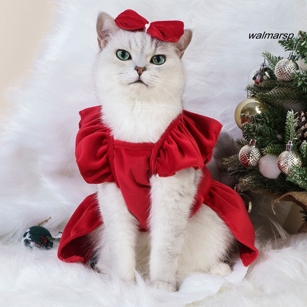 1 Bộ Đầm Hóa Trang Công Chúa Màu Đỏ Óc Chó Đính Nơ Xinh Xắn Cho Thú Cưng