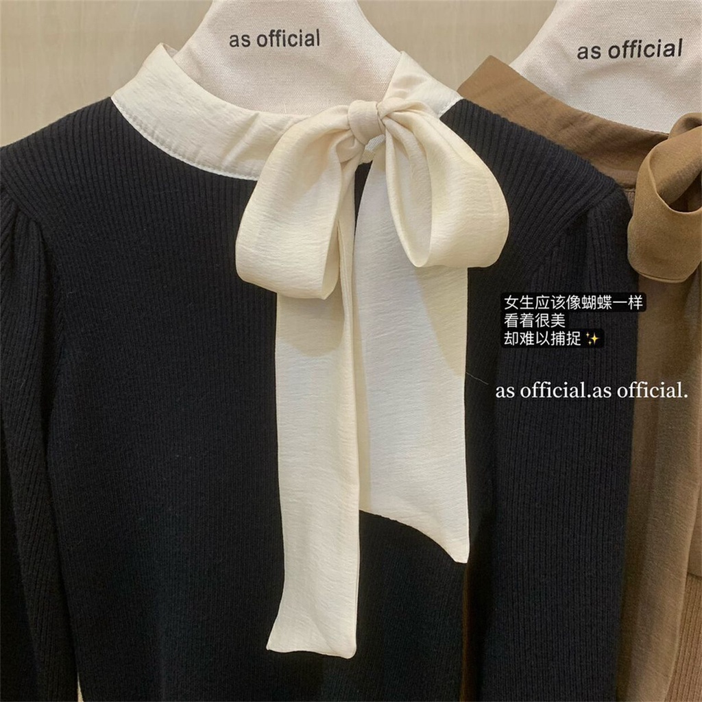 Áo Dệt Kim Tay Dài Dáng Ngắn Ôm Sát Thắt Nơ Kiểu retro Nhật Bản Thời Trang Mùa Thu 20