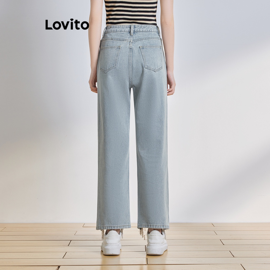 Quần jean Lovito phối khóa kéo màu trơn thường ngày cho nữ L64AD089