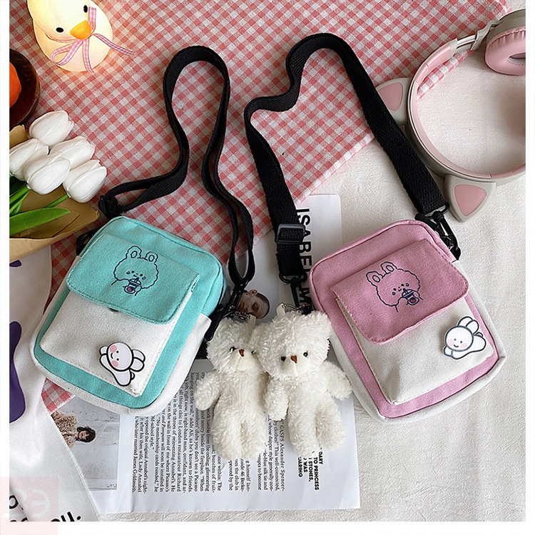 Túi Đeo Chéo Vải canvas Dáng Vuông Nhỏ Màu Sắc Tương Phản Phong Cách Hàn Quốc Thời Trang Cho Nữ