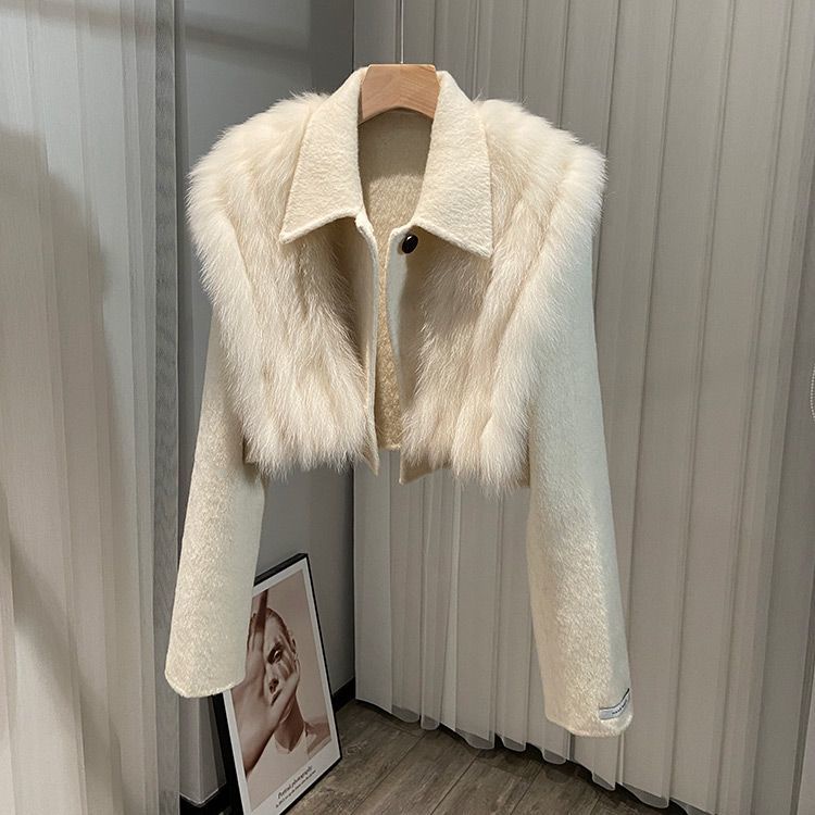 Áo Khoác Len Hai Mặt Phối Lông Cáo Nhân Tạo Phong Cách Mới 2023