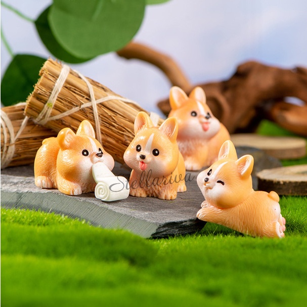 Mô hình chó shiba mini dễ thương decor bàn học, terrarium