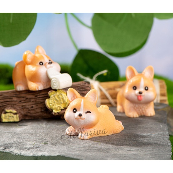 Mô hình chó shiba mini dễ thương decor bàn học, terrarium
