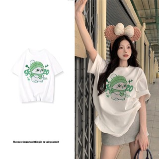Áo thun nữ form rộng Guguno cotton 100% cổ tròn in basic