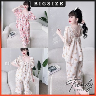 Đồ Bộ Lửng Nữ, Đồ Mặc Nhà Pyjama Lửng Bigsize Chất Đũi Xốp Cổ Vuông Họa Tiết Dễ Thương TRENDY 50-100kg