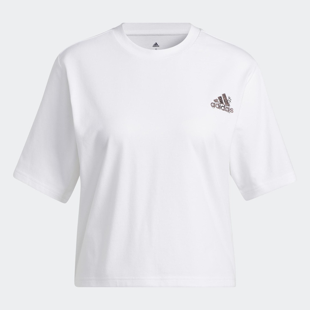 adidas Phong cách sống Áo Thun Họa Tiết Da Thú Graphic Hybrid Nữ trắng HJ9505