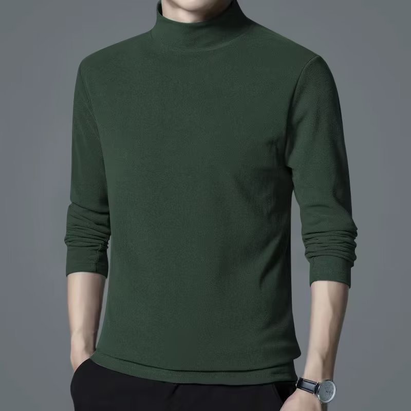 Áo Giữ Nhiệt Nam Thun Tay Dài Cổ Cao Lót Nỉ Vải Vừa Màu Trơn Phong Cách Thời Trang Thu Đông Mới Cho Nam